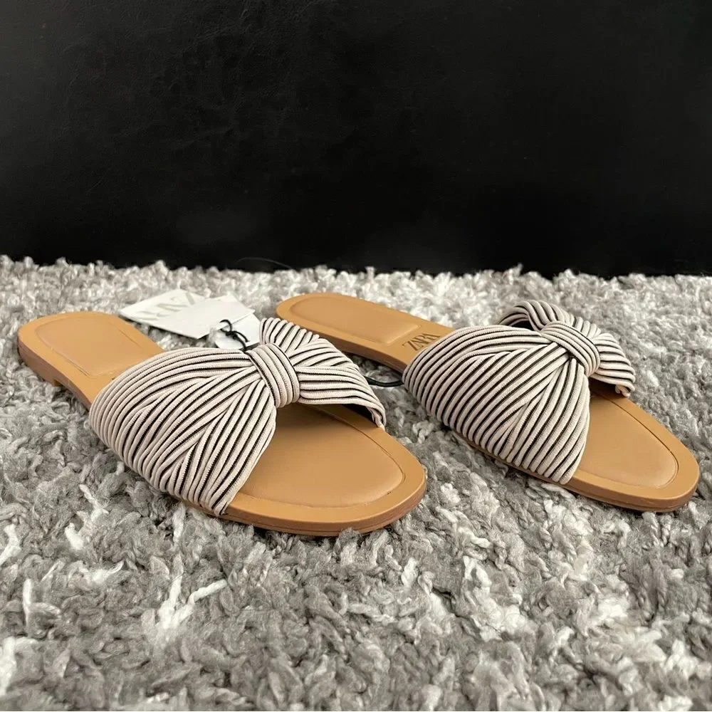 NWT Zara Knotted Fabric Flat Sandals - Picture 2 of 8